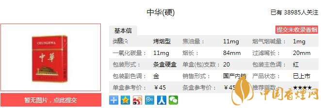 硬中华多少钱一包?中华(硬)价格-口感-参数介绍